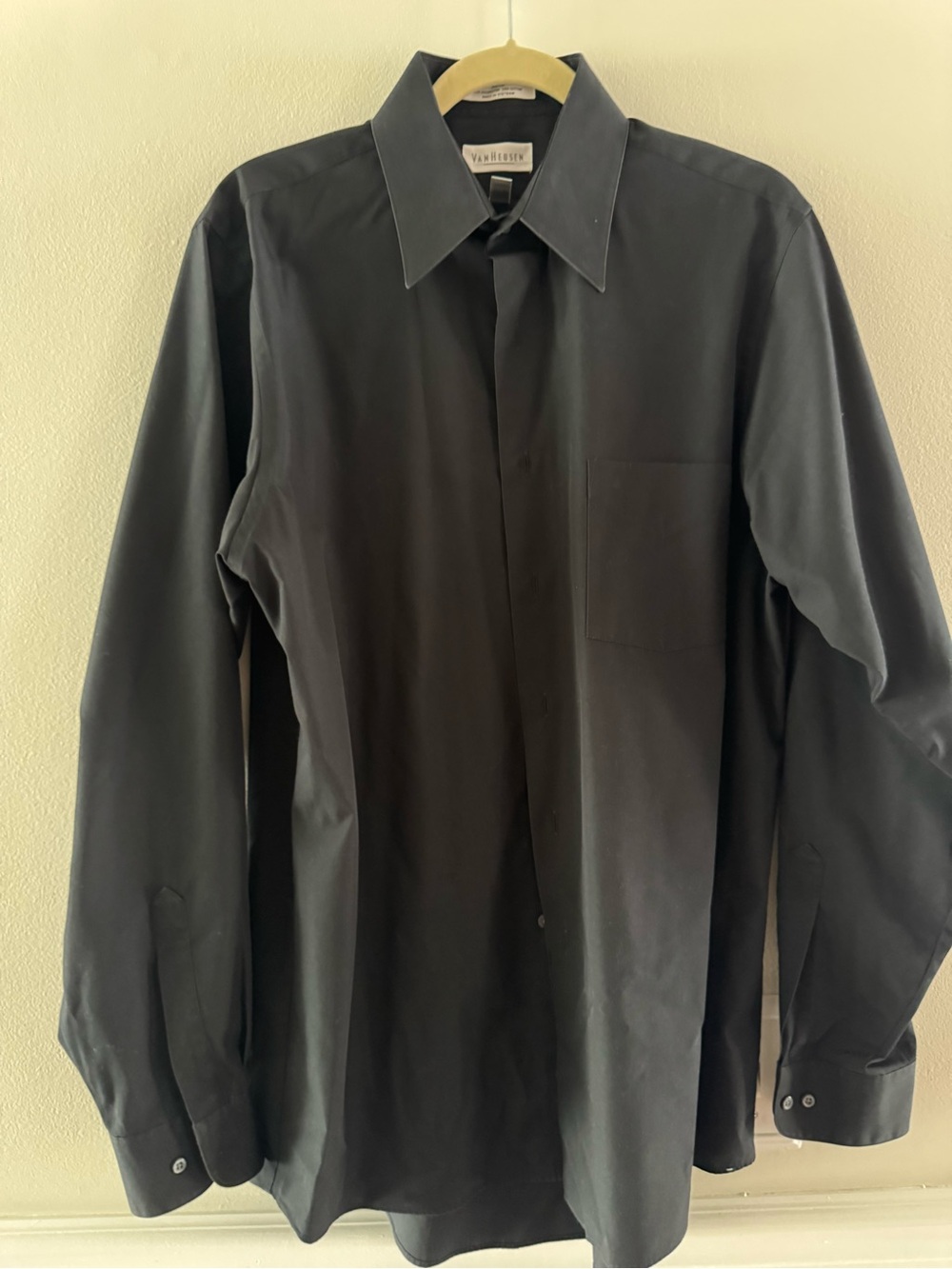 Van Heusen Black Long-Sleeve Dress Shirt with Point Collar